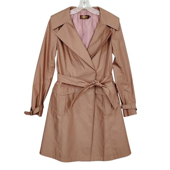 Nemow Trench Coat Size Small Light Mocha Long Sleeve 2 Snap Buttons Tie Belt - Picture 2 of 11